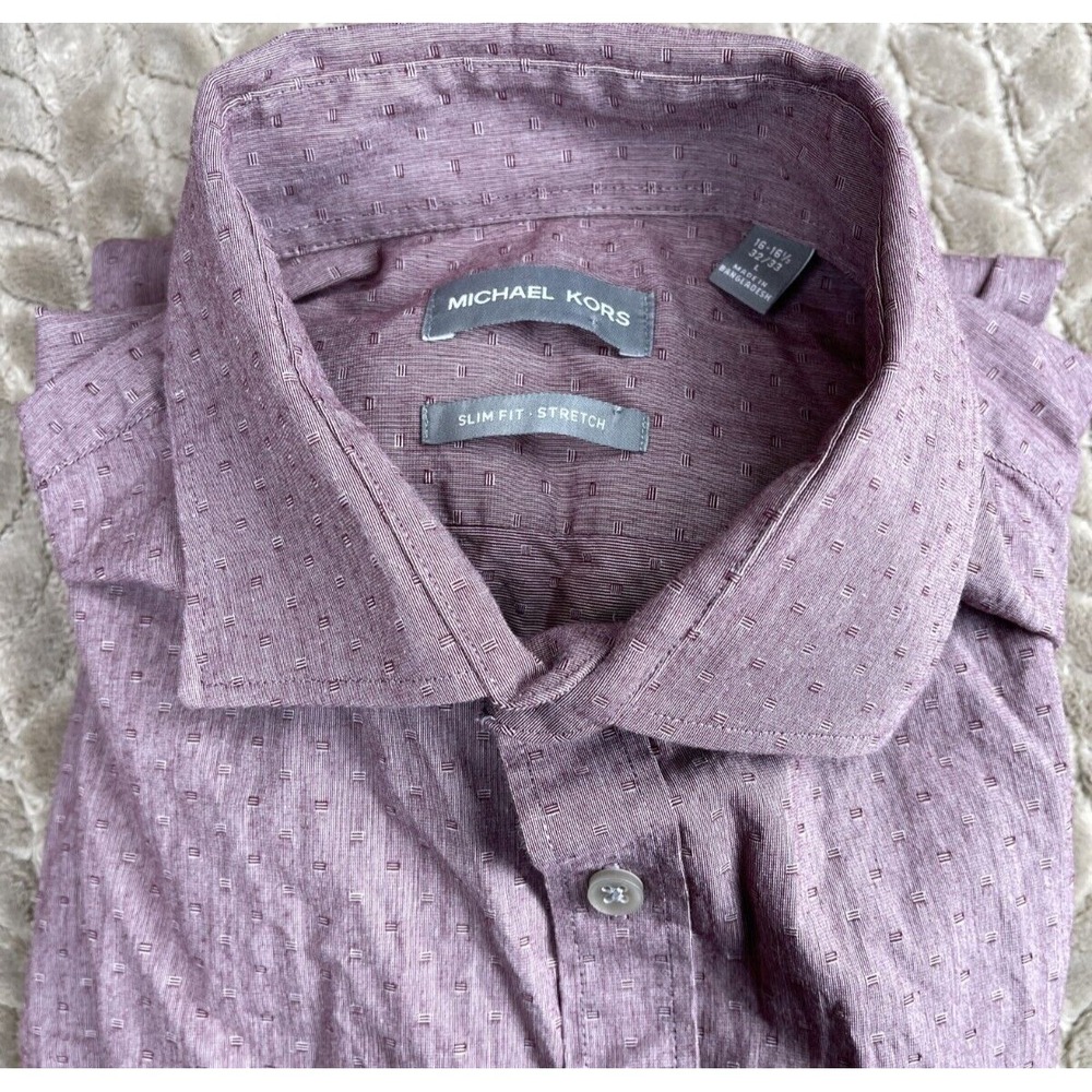 Michael Kors Mens Large Button Up Shirt Slim Fit‎ Stretch Long Sleeve Woven